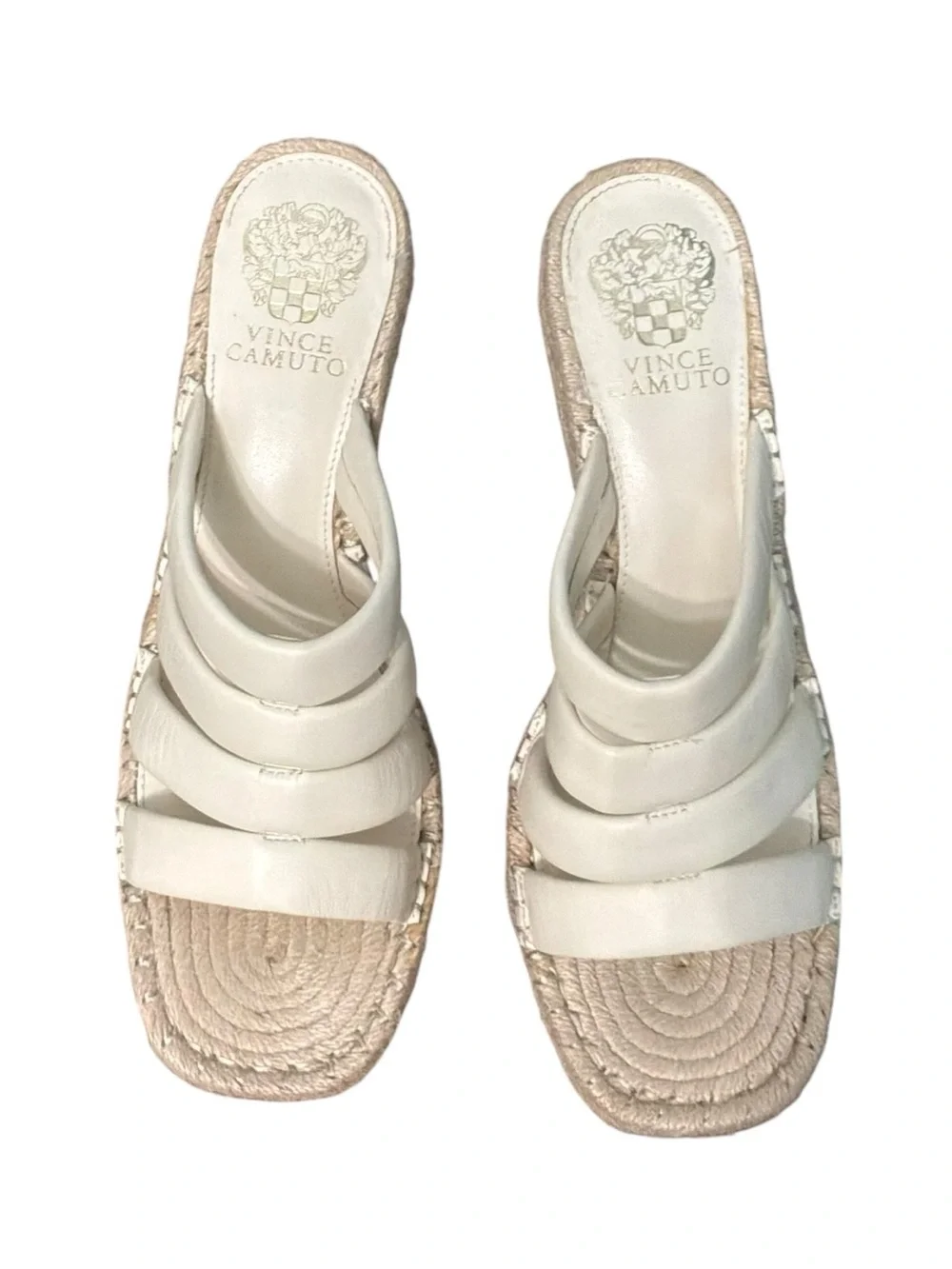 Vince Camuto Molisana Cream Leather Espadrille Wedge Sandal